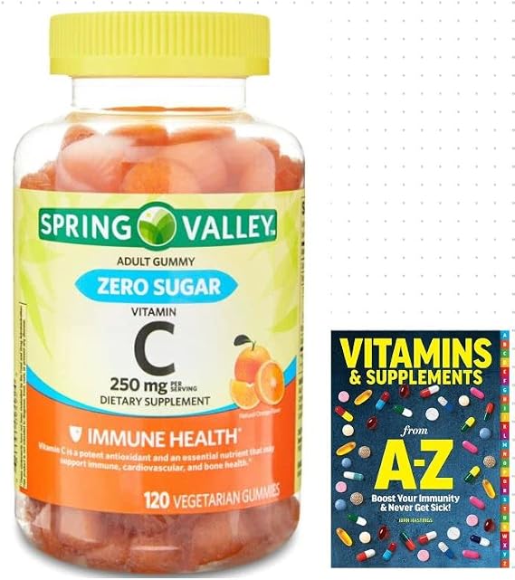 Spring Valley Zero Sugar Vitamin C Gummies Dietary Supplement, 250 mg, 120 Count +Better Guide Vitamins Supplements