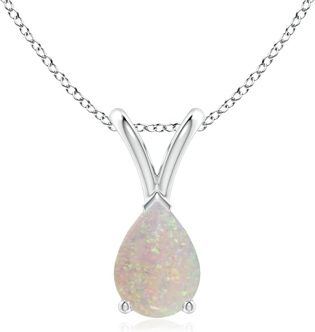 Angara Natural Opal Solitaire Pendant Necklace for Women in Sterling Silver (Grade-AA | 7x5mm) October Birthstone Jewelry Gift for Women | Birthday | Wedding | Anniversary