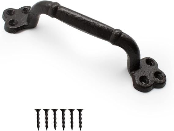Barn Door Handle Black Cast Iron Door Handle Vintage Look Length 220 mm Garden Gate Handle with Screws Attached for Door Sheds Garages Cupboards Bathroom Handles Used