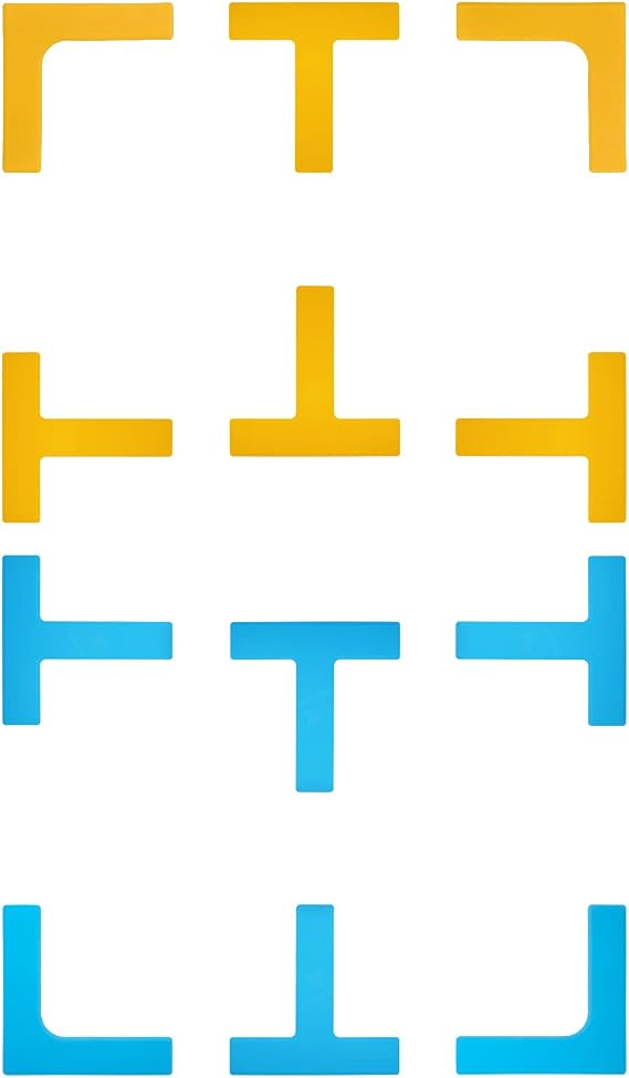 Pickleball Court Marker Kit - Court Corner & Line Marker Set, L & T Throw-Down Markers, Create Your Own Mini Pickleball, Tennis & Badminton Court, 12pc + Carry Bag (Blue-Yellow)