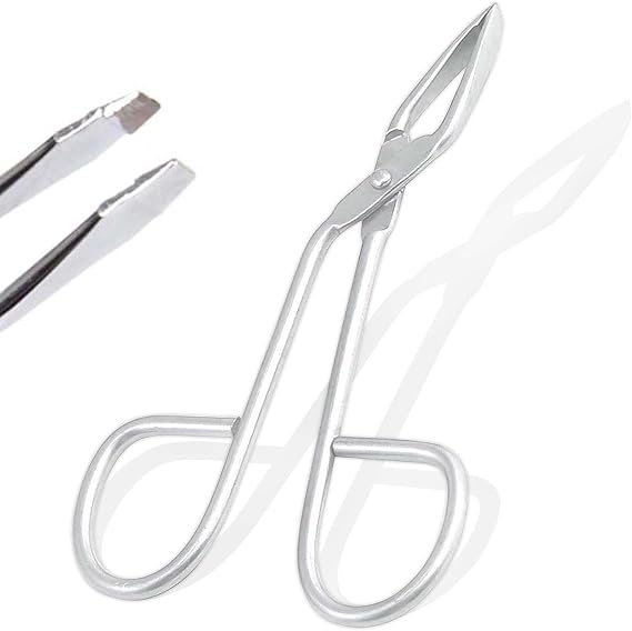 Stainless Steel Professional (Eyebrow) Tweezers with Scissor Handle Slanted Tip Personal Daily Beauty Care Tools Trimming Nose Hair Plucker Clip Nipper