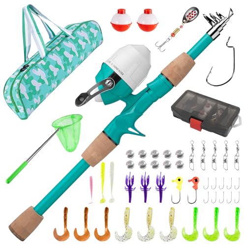 WIDDEN Kids Fishing Pole, Portable Telescopic Kids Fishing Poles for Boys and Girls, Fishing Rod and Reel Combo Kit with Tackle Box Bag Net, Best Fishing Pole for Toddler Youth and Beginners