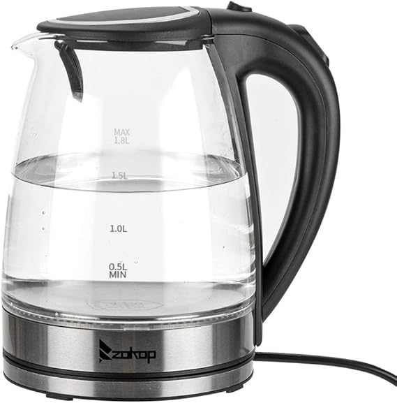 Electric Glass Kettle,1.8L Healthy 1200W Glass Tea Kettle with Food Grade Material, Auto Shut-Off and Boil-Dry Protection Cordless Fast Boiling