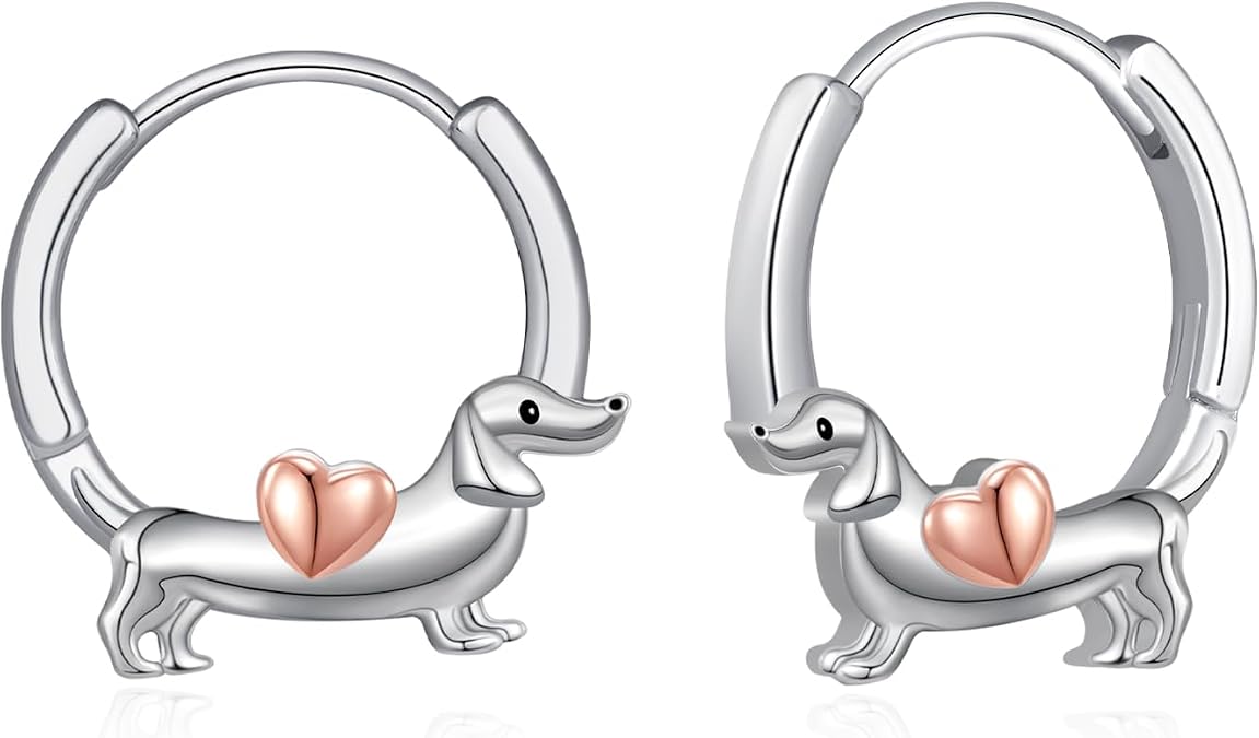 Dachshund Hoop Earrings 925 Sterling Silver Dog Earrings Cute Animal Puppy Dog Jewelry for Women Dachshund Gifts for Women