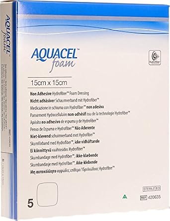 Convatec D0135986 Aquacel Foam Non-Adhesive Bandage, 15cm x 15cm, Pack of 5