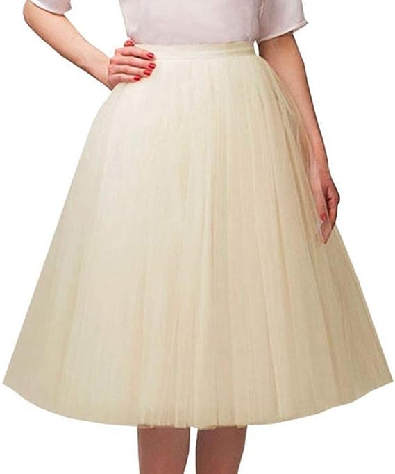 BCDlily Womens Pleated Gauze Knee Length Skirt Adult Tutu Tulle Mesh Dance Party Dress