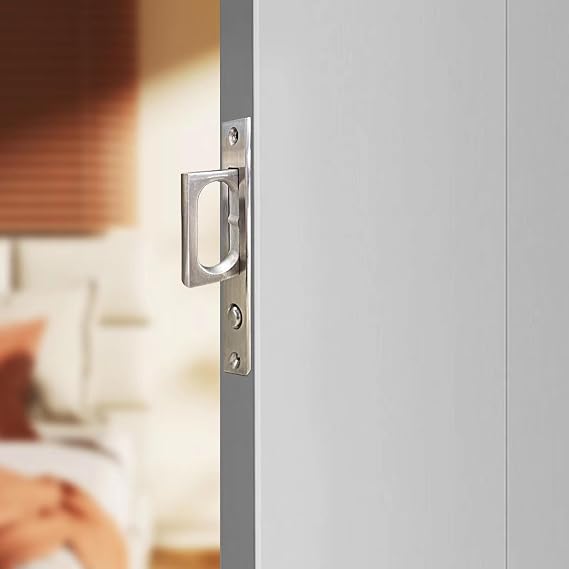 LWZH Brushed Nickel Pocket Door Edge Pull with Push Automatic Bounce Switch,Sliding Door Pull Hardware, Flush Hidden Handle(Silver)
