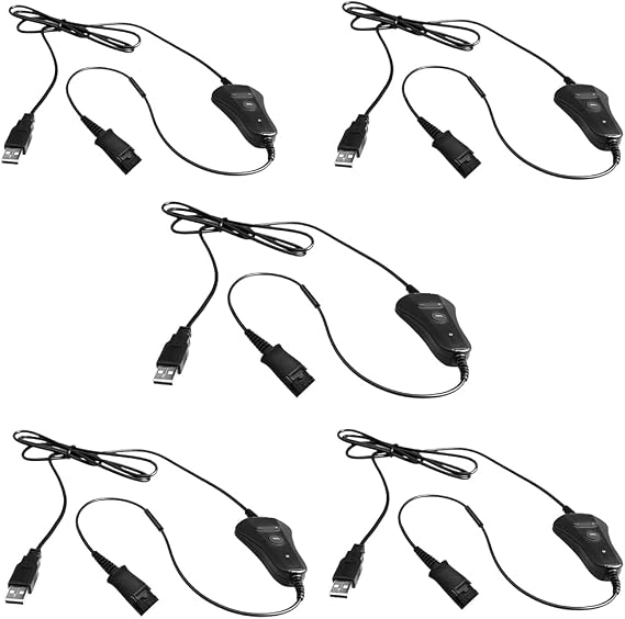 QD-to-USB Adapter Cable with Volume-Mute - 5PACK for 4-Pin Plantronic-QD Plug Headset