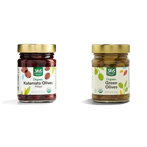365 by Whole Foods Market Organic Olives Bundle - Pitted Kalamata and Green Olives, 4.6 Ounce (Pack of 2)