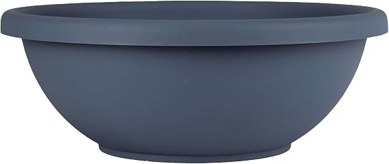 The HC Companies Shallow Planter with Drainage - Contemporary Garden Bowl Planter for Flowers, Herbs & More - Round Succulent Planter Pot for Indoors and Outdoors (14" Slate Blue, Pack of 1)