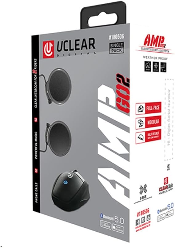 UCLEAR Digital AMP GO2 Bluetooth Helmet Communication System (Single Kit)