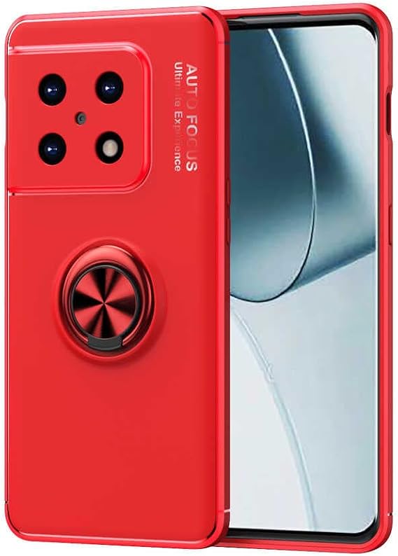 Elfia One Plus 10 Pro ile Uyumlu Silikon Yüzük Standlı Mıknatıslı Kılıf, Ravel Kırmızı