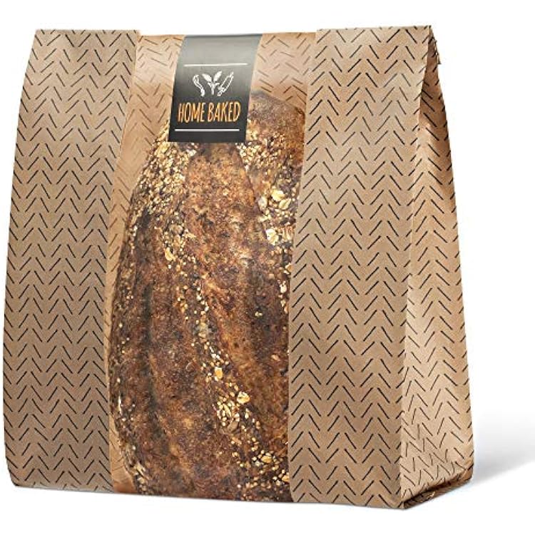 Cute & Elegant Bakery Bags with Window - Durable Brown Kraft Paper 30-Pack with 30 Stickers - Perfect for Cookies, Loaves & Baked Gifts - 14 x 10 x 4 Inches