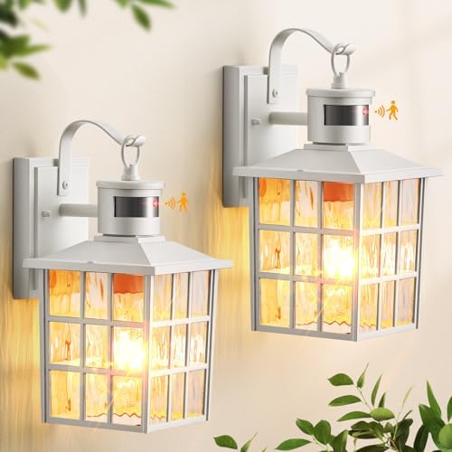 VIANIS 2 Pack White Motion Sensor Exterior Wall Light, Modern Dusk to Dawn Outdoor Light Fixture Wall Mount for House, Anti-Rust Waterproof Outdoor Wall Sconce Lighting for Garage, Front Door, Patio
