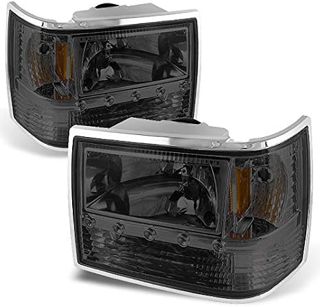 AKKON - For 93-98 For Jeep Grand Cherokee Smoke 1 Piece DRL LED Headlights w/Corner Signal & Bumper Lamps Pair