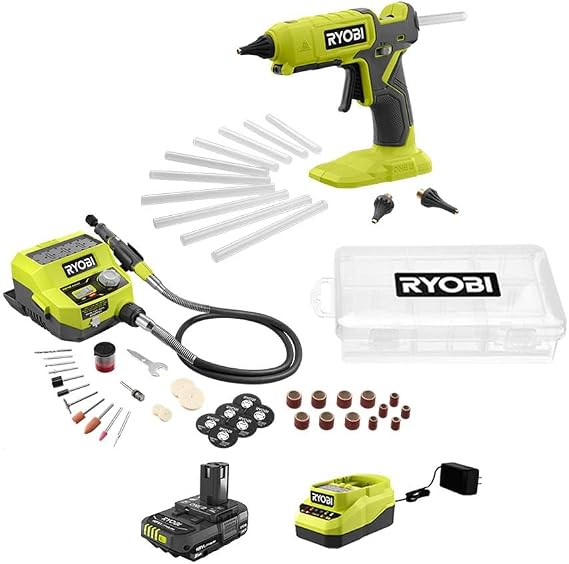 ONEAND 18V Cordless 2- Tool Combo KIT with Rotary Tool Station, Dual Temperature Glue GU