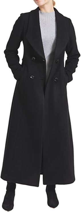 Women's Charming Long Wool Blend Trench Coat Winter Double Breasted Classic Jacket