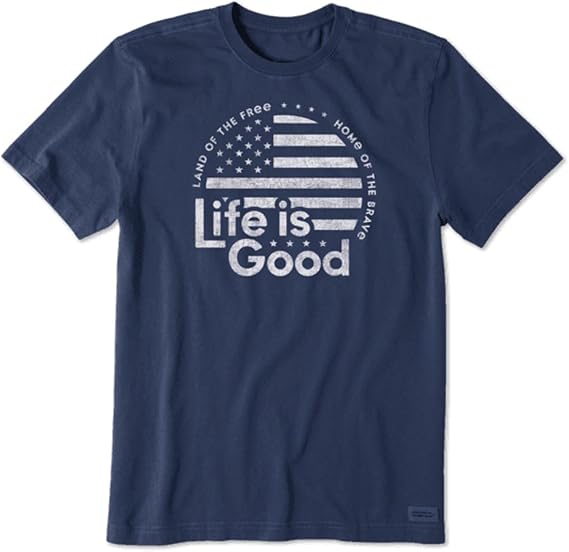 Life is Good Men's Crusher T-Shirts, Short Sleeve Cotton Crew Neck Graphic Tee Shirt, LIG Flag Circle