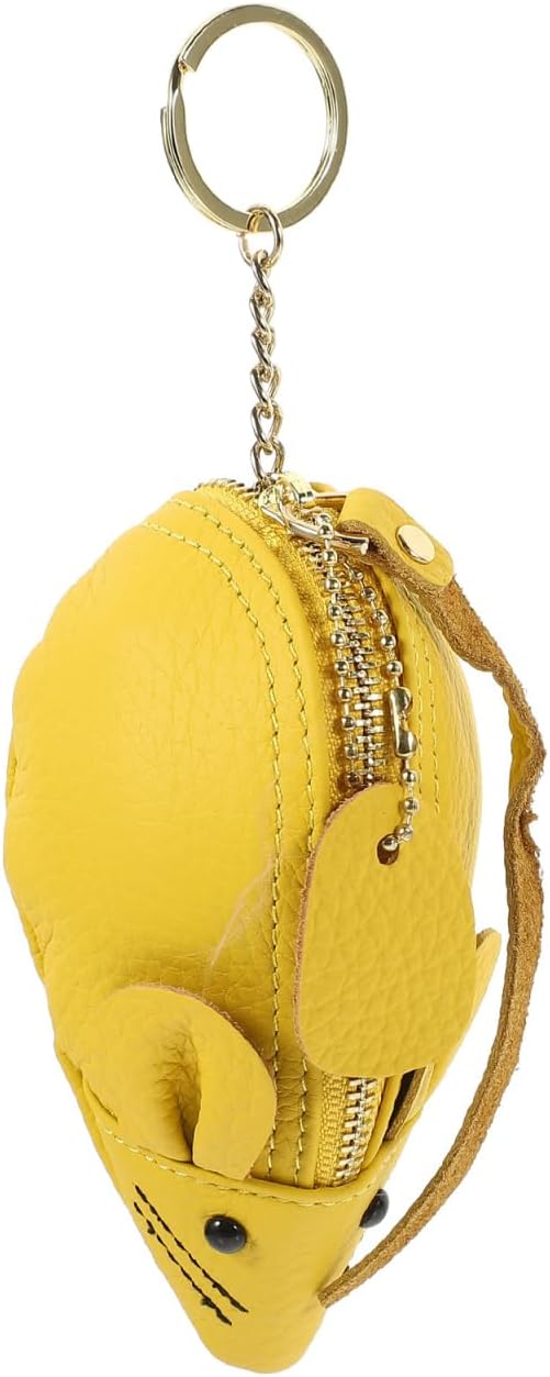 SHOWERORO Soft Leather Mouse Coin Purse Small Change Wallet with Zipper Compact Storage Pouch for Daily Use and Gift