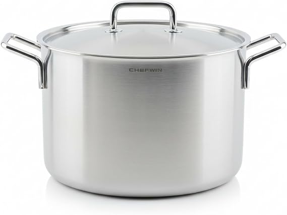 316 Stainless Steel 12.7 Quart Heavy Duty Stock Pot with Lid Deep Cooking Pot, 5Ply, Induction Cookware, Dishwasher Safe