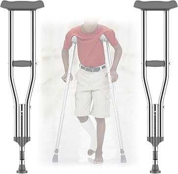 Kid Underarm Crutches, Lightweight Aluminum Walking Crutches, 9 Adjustable Height, Comfortable Underarm Pad, Medical Crutches for Height 4' 4''~4' 8'', 1 Pair
