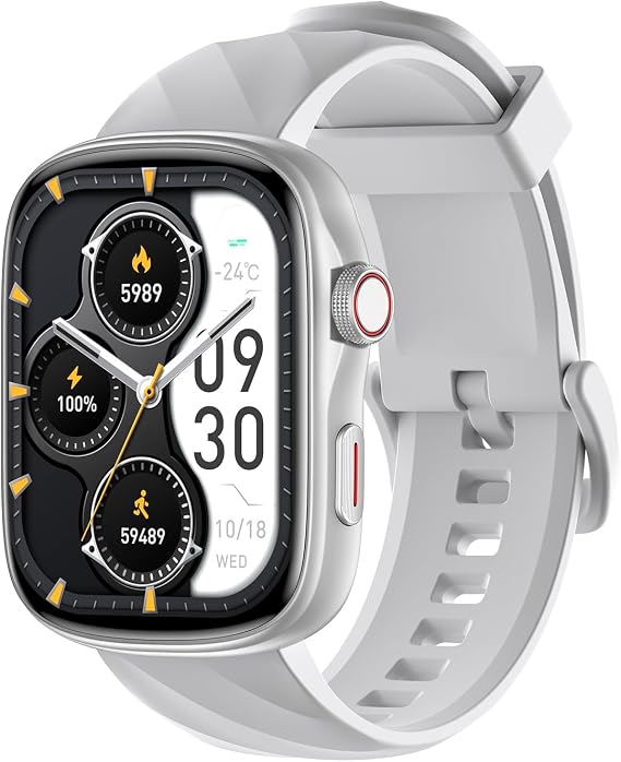 Smart Watch 45-Day Battery, Ultra HD 1.95" AMOLED 3ATM Waterproof, Bluetooth Calling, 130+ Sports Modes, Heart Rate Blood Pressure Sleep Tracker for iPhone Android (Silver)