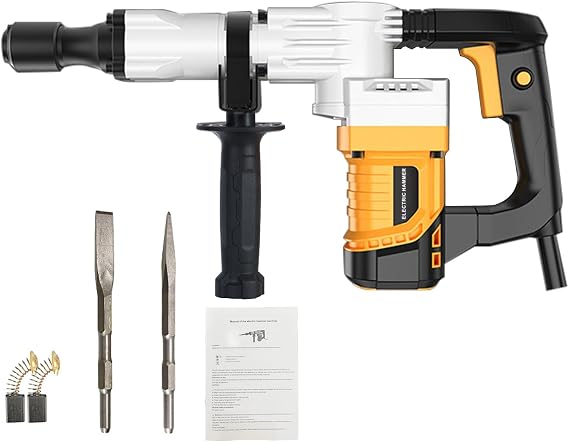 Demolition Jack Hammer,1200W Electric Heavy Duty Demo Chipping Hammer,Rotary Hammer Drill Industrial Grade Concrete Demolition Hammer for Concrete Aluminum Alloy Shell Vibration Control Elec