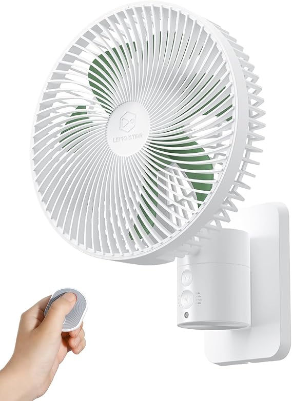 8.5-Inch Quiet Wall-Mounted Oscillation Fan with Remote & Timer, 4-Speed Adjustable for Small Bathrooms, Indoor Bedroom Cooling for RV, Adjustable Tilt, 5.92 ft Cord, Garage Cooling Fan for Home