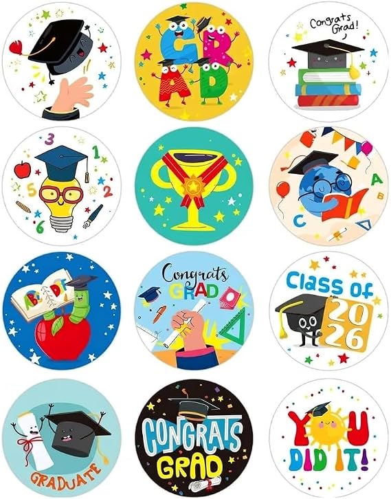 WhatSign 36Pcs Graduation Stickers for Kids Class of 2026 Label Gift Tag Labels for Kindergarten Preschool Gift Wrap Box Card Envelope Seals Grad Party Favors