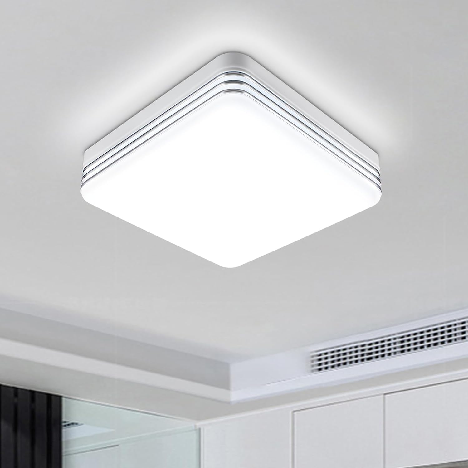 VIPMOON 18W Led Ceiling Light Square Silver Edge Ceiling Light 6500K Ceiling Light Cold White Energy Efficient Ceiling Lamp for Barthroom Kitchen Office Balcony Children's Room Hallway [Energy Class E]