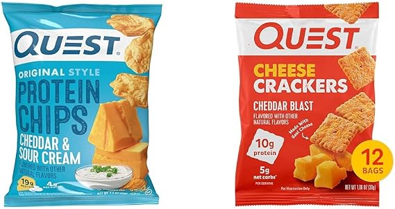 Quest Protein Chips, Cheddar & Sour Cream (Pack of 12) and Quest Cheese Crackers, Cheddar Blast (12 Count)