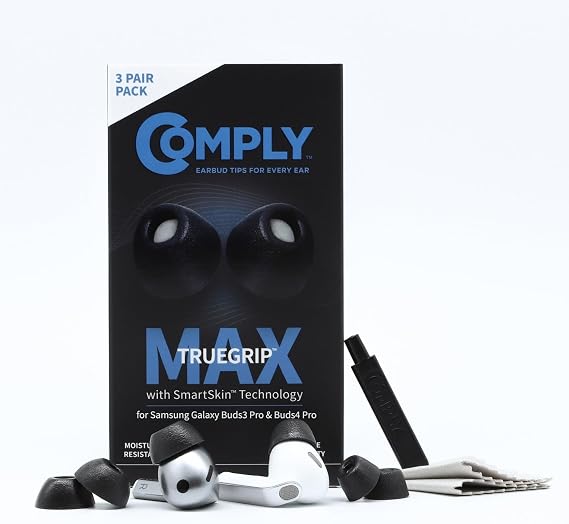 Comply TrueGrip MAX Premium Memory Foam Replacement Ear Tips, Black (S/M/L)
