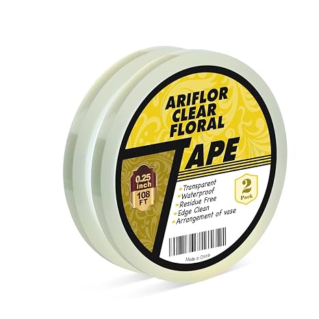 2Packs Clear Floral Tape - 1/4" Wide Floral Vase Tape, Clear Waterproof Floral Tape for Fresh Flower Bouquets and Flower Arrangements Crafts (0.25inch*2Packs)