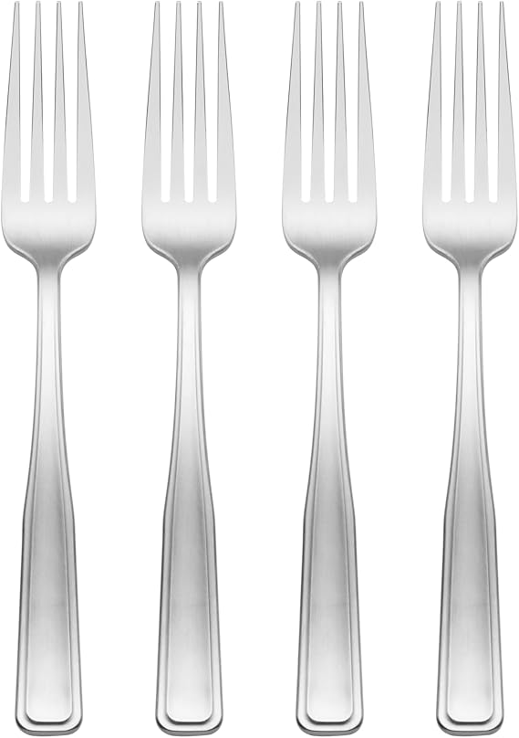 Oneida Reid Salad Forks Silverware Set for 4, Flatware | satin finish, dishwasher safe | 7.13 inch length, cutlery set, utensil set, wedding silverware, heavy duty