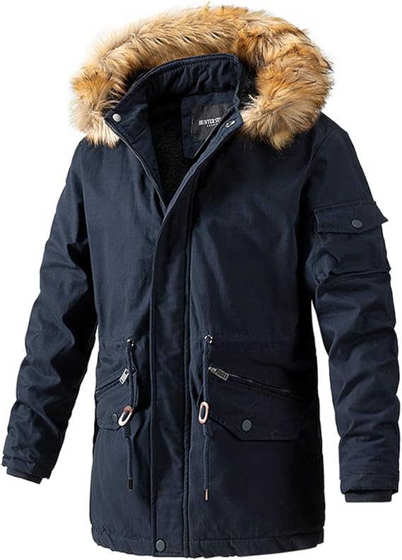 Men's Winter Coat Warm Faux Fur Hood Parka Ski Jacket Thicker Windproof Hooded Long Overcoat Outerwear