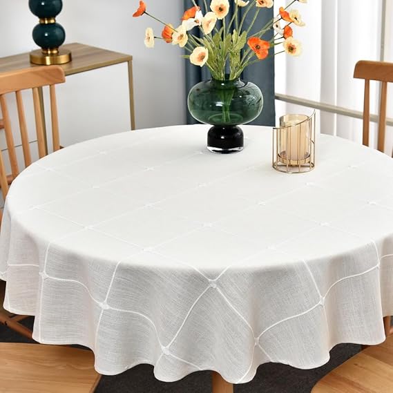 Round Tablecloth Heavy Duty Cotton Circular Table Cloth for Round Table Round Table Cover for Coffee Picnic Outdoor (Beige, Round,135 cm in diamete)