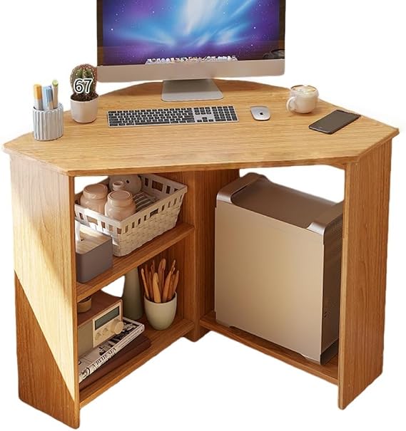 Corner Desk Computer Table, Triangle Learning Desk, L-Shaped Desk Scrap Top Workstation Game Desktop with Large Storage Space for Office Living Room Bedroom North American Oak,57*57cm