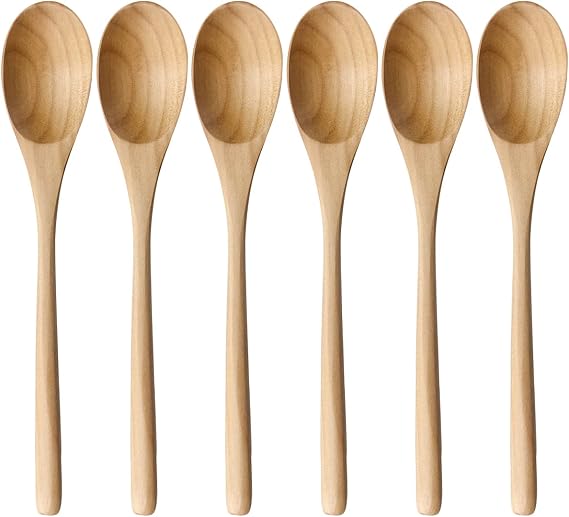 AOOSY Wooden Spoons for Cooking, 9 Inches 6 Pieces Japanese Natural Ellipse Wooden Spoon Set for Cooking Mixing Stirring Honey Tea Soda Dessert Coconut Bowl Nonstick Pots Kitchen