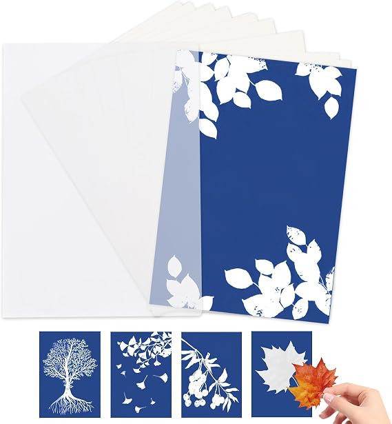 40 Sheets Sun Print Paper Kit, A5 with Transparent Folder, High Sensitivity Cyanotype Solar Print Paper for Kids Adults DIY Art Crafts Science Projects and Creative Educational Activities