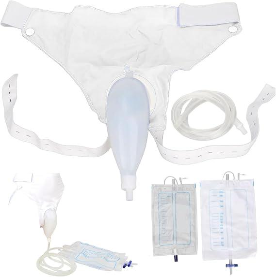 Urine Collector for Men Elderly, Wearable Male Urine Collector with Elastic Waist, Leakproof Breathable External Catheter with 47" Tube for Urinary Incontinence Bedridden Patients