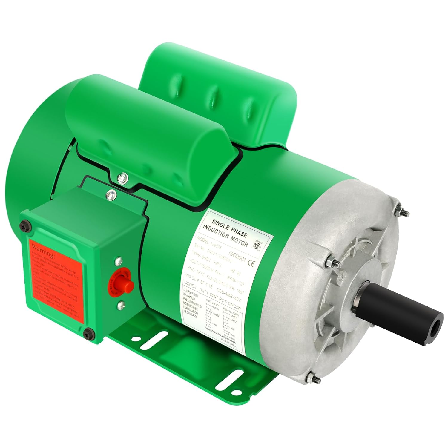 2HP Electric Motor, Farm Duty Single Phase Motor 1725RPM 115230V, 20.010.0A,145T TEFC CWCCW 4Pole