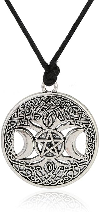 Triple Moon Goddess Pendant Tree of Life Necklace Pentacle Pentagram Wiccan