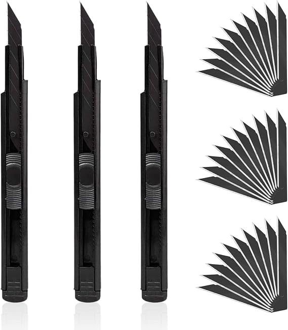 Craft Knife Set of 3 9 mm ABS Black for Cardboard Foils Paper