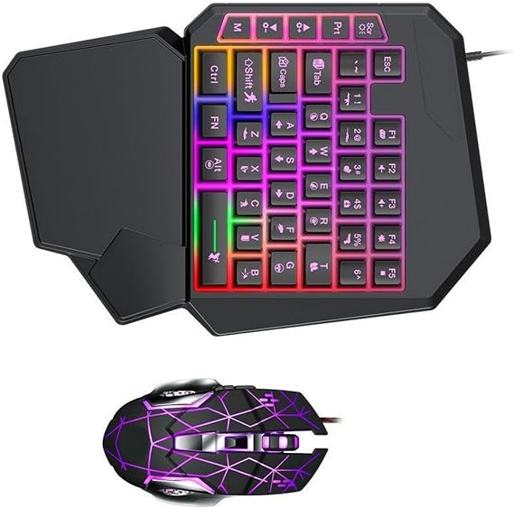 片手ゲーミングキーボードとマウス 40キー Usbコード Rgbバックライト 人間工学に基づいた手首メカニカルフィードバック