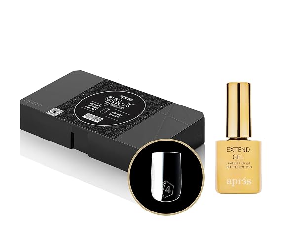Apres Nail Gel-X Natural Square Extra Short Box of Tips & Extend Gel Bundle | Includes 280 Tips & 15ml Extend Gel Gold Bottle | Premium Quality | 14 Sizes 00-9 | Half Sizes included