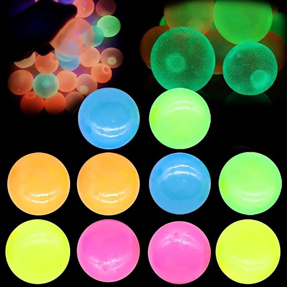 Glorbs Balls, 6CM Glows In the Dark Ceiling Balls, Sticky Glows Balls for Ceiling, Sticky Balls to Throw at Ceiling, Luminous Stress And Anxiety Relief Sticky Ceiling Balls (5 Colors, 6CM)