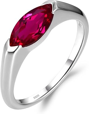 LUO Simple 925 Sterling Silver Marquise Cut 5x10 MM Gemstone East West Engagement Ring for Women