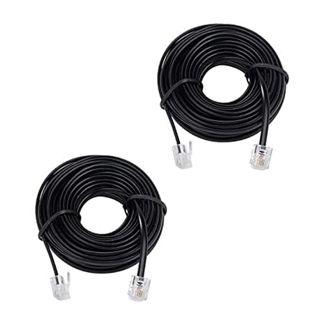 20ft Phone Telephone Extension Cord Cable Line Wire with Standard RJ11 6P4C Plugs for Landline Telephone,(Black 6M, 2Pack)