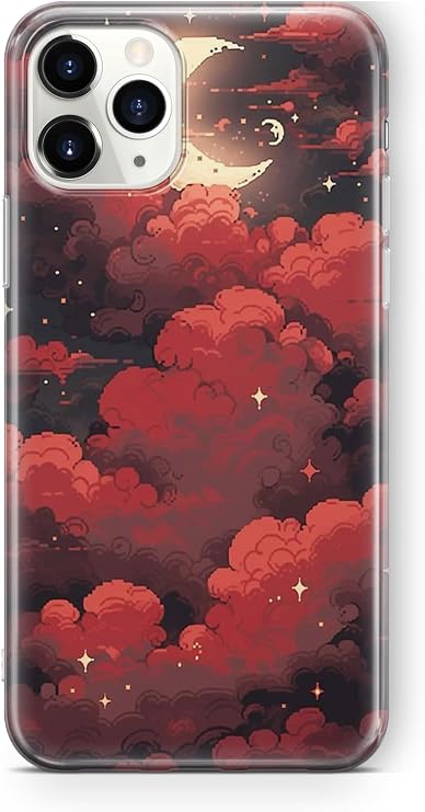 Multitronic iPhone 11 Pro Uyumlu Kırmızı Pixel Bulut Tasarım Baskılı Şeffaf Kılıf
