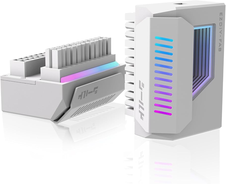 EZDIY-FAB Shield ATX 24-Pin 180 Angle Adapter, Infinity Mirror ARGB, White